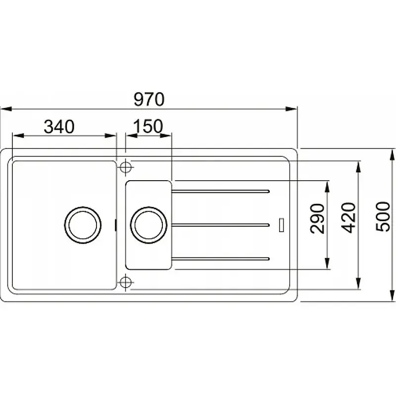 Кухонная мойка Franke Basis фрагранит, прямоуголь., с крылом, 970х500х200мм, чаша - 2, врезная, оксикс - фото 2