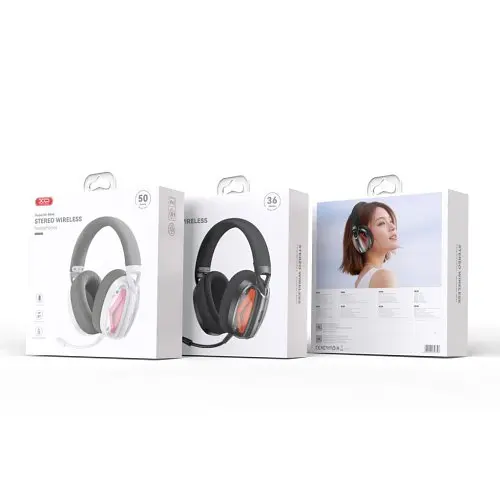 Наушники накладные XO BE46 2.4G Gaming Headset with Type-C+USB 2-in-1 Adapter Бело-розовые - фото 6