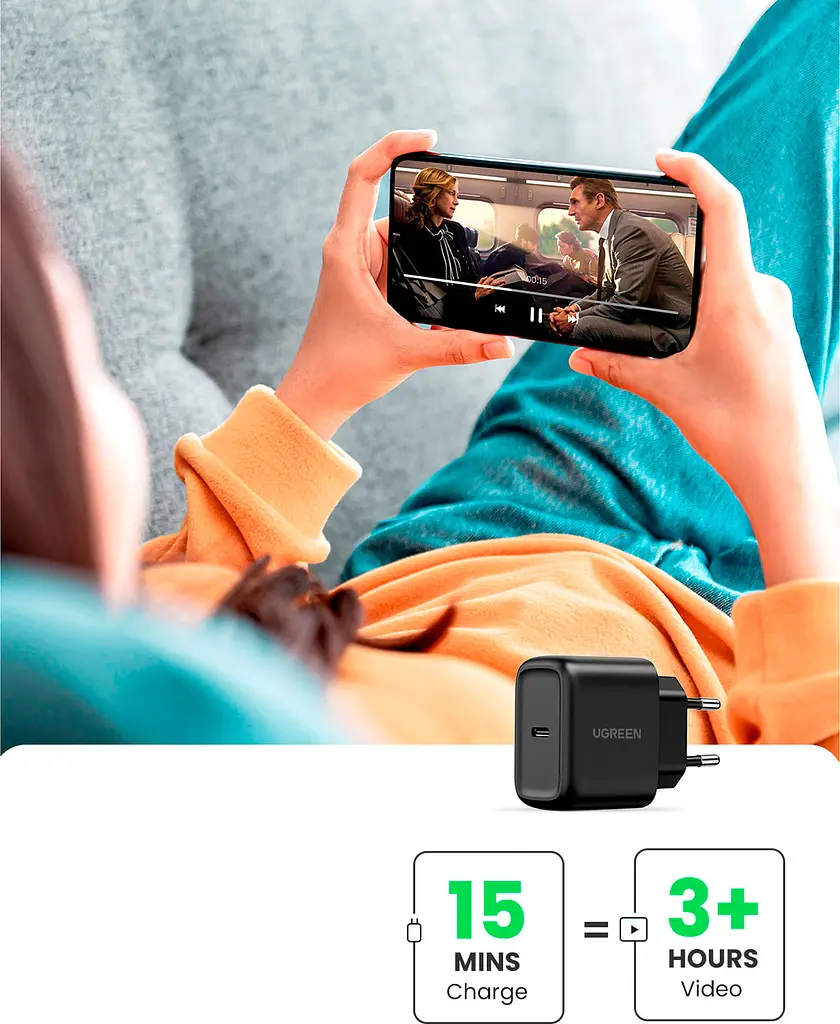 Сетевое зарядное устройство Ugreen CD250 USB-C 25W PD Charger + Cable USB-C to USB-C 2m Black (50581) [99279] - фото 3