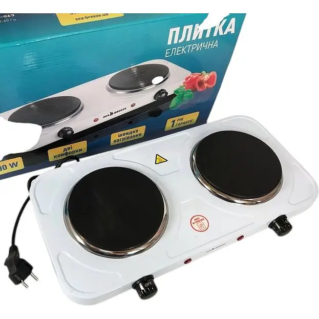 Електроплитка SeaBreeze SB-063 2000 Вт 2 конфорки диск біла - фото 6