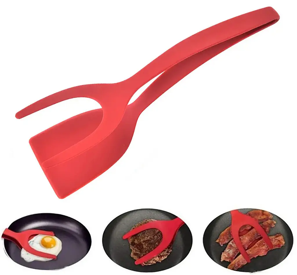 Лопатка-щипці 2в1 для перевертання та захоплення продуктів 31 см, Kitchen Master Червоний 87414 - фото 2
