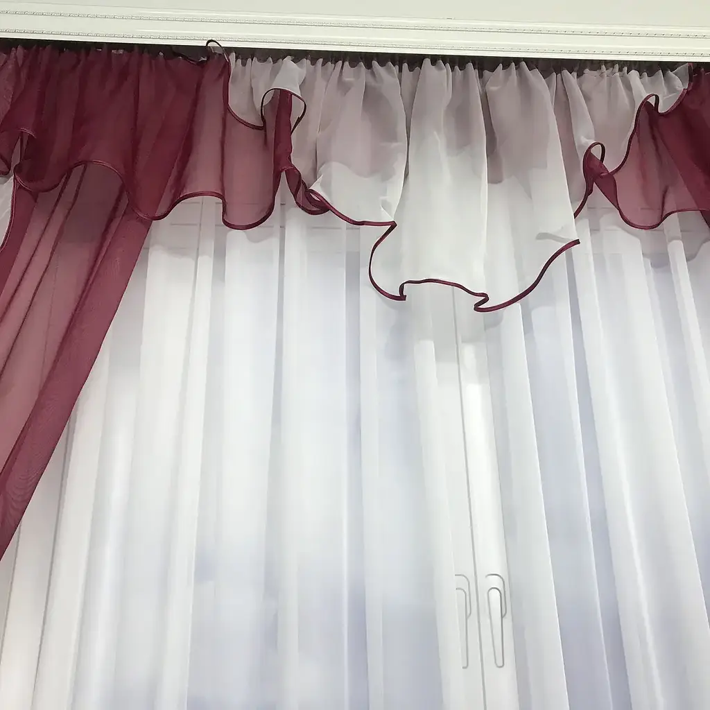 Шифонові штори з ламбрекеном бордового кольору на тасьмі ALBO pbe0052834 - фото 3