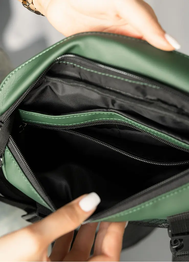 Велика жіноча поясна сумка бананка Sambag DynamicDart зелена 38 × 21 × 7 см (80411007) - фото 8