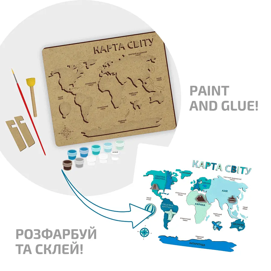 Картина 3D Rosa Talent Карта світу МДФ 30.5х37.5 см (4823098540007) - фото 3
