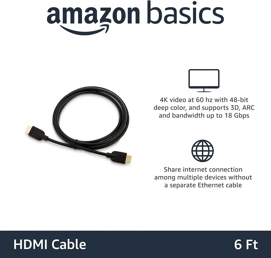Кабель Amazon Basics HDMI, 3 упаковки, 6 футів, 4K при 60 Гц, високошвидкісний 4K HDMI 2.0 шнур (18 Гбіт/с), 2160p, 48 біт - фото 5