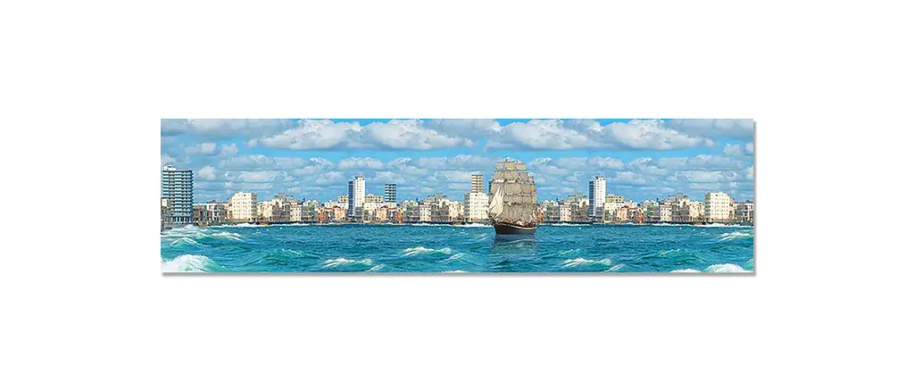 Вініловий кухонний фартух Happy Pocket Морська Гавань наклейка для кухні корабель місто Море Блакитний Z181851 - фото 6