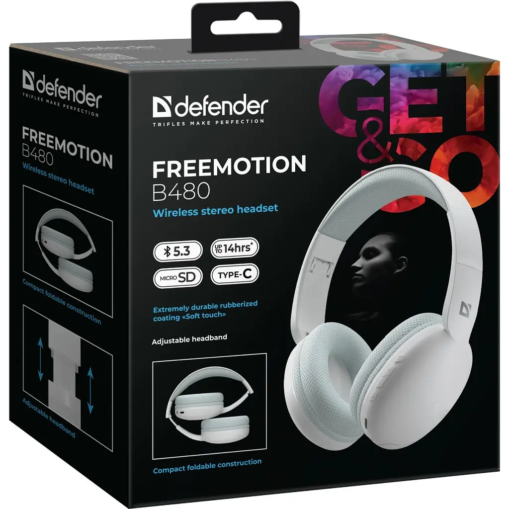 Гарнітура Defender FreeMotion B480 Bluetooth + 3.5 мм + USB-CWhite (63481) - фото 2