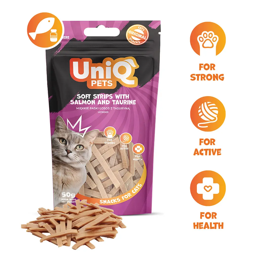 Ласощі для котів Uniq PETS CAT SNACKS MIMI м'які смужки з лососем та таурином, 50 г - фото 2