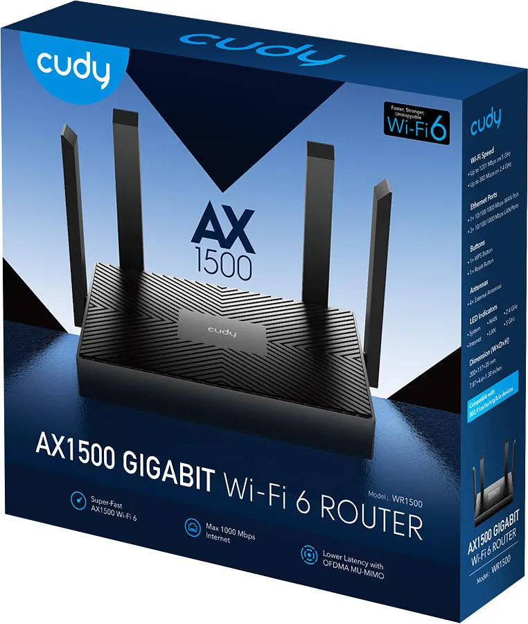 Маршрутизатор Cudy WR1500, AX1500 Gigabit Wi-Fi 6, 2.4GHz, 4x10/100/1000Mbps, WPA3, 4x5dBi fixed ant - фото 5