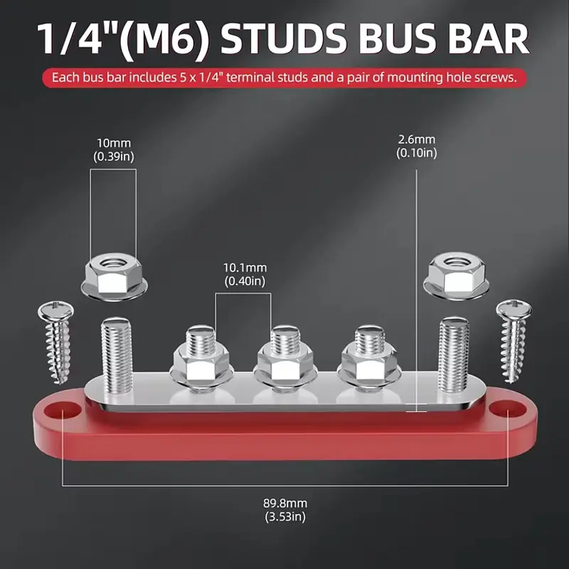 Комплект распределительных блоков с шиной Bus Bar с 5-ю шпильками М6 для соединения кабелей 150А, 48 VDC/300VAC (101168) - фото 4