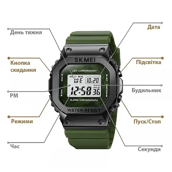 Мужские наручные спортивные часы Skmei 1851 Зеленый - фото 6