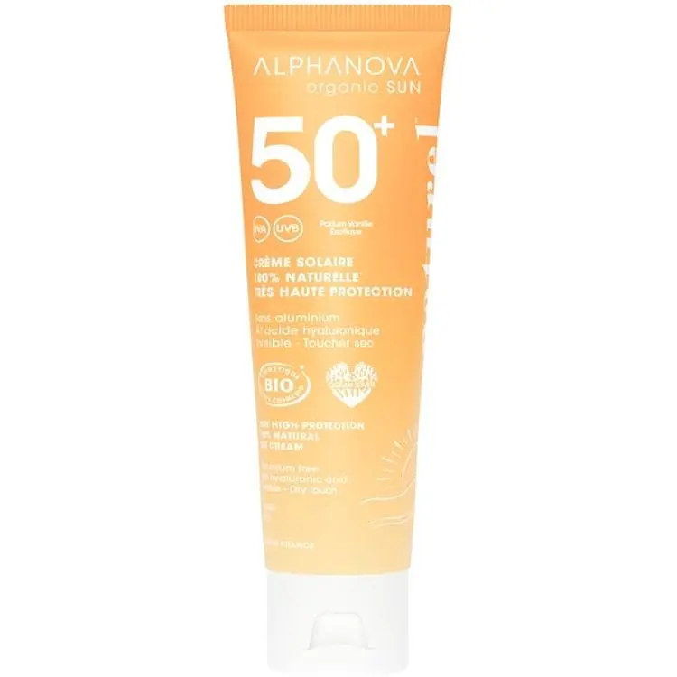 Сонцезахисний крем для обличчя Alphanova Organic Sun SPF 50+ з гіалуроновою кислотою матовий фініш 50 г