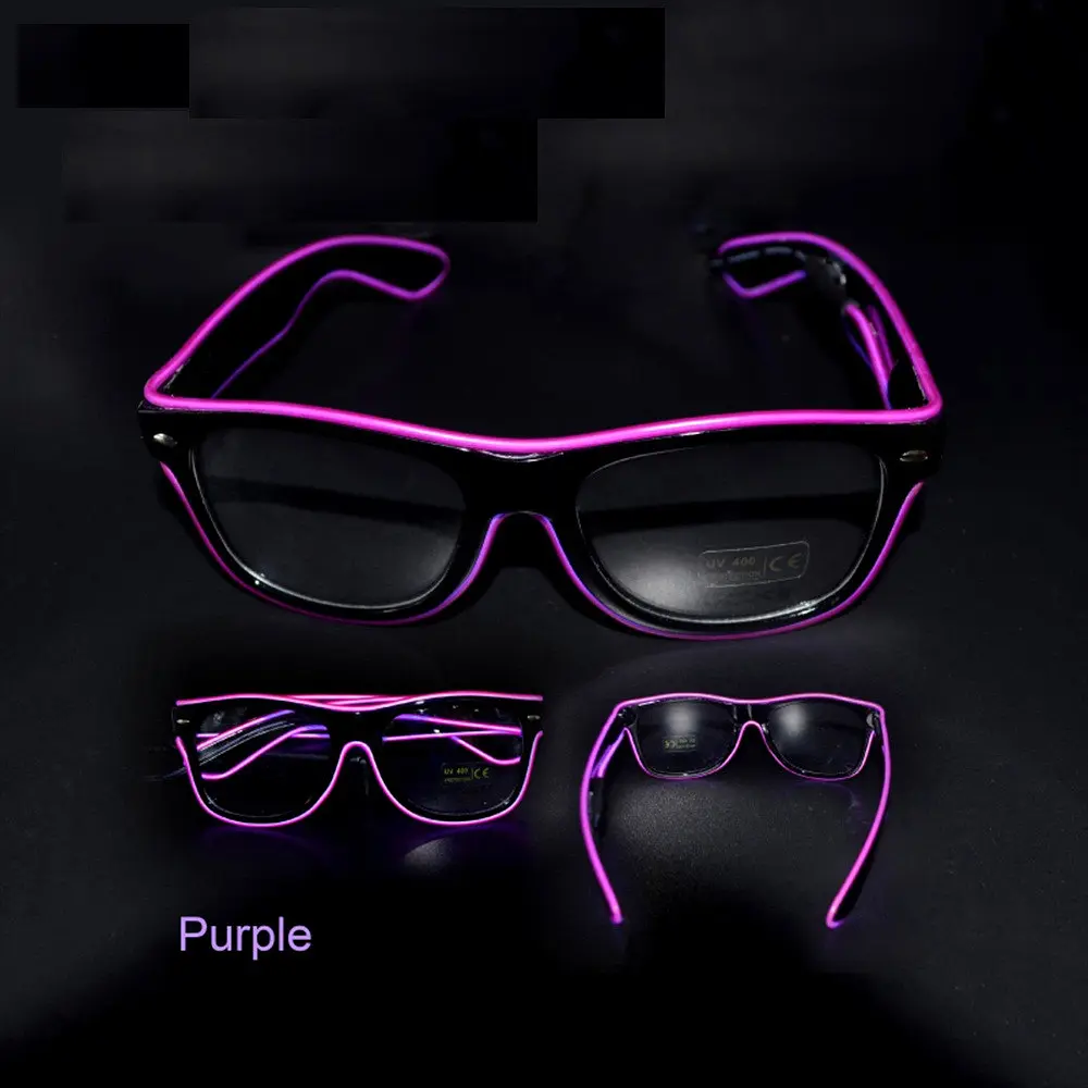 Очки светодиодные Leds прозрачные El Neon ray purple неоновые - фото 2