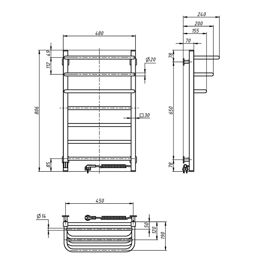 Електрична рушникосушка Navin Fortis 480x800 Sensor права 12-228153-3680, Хром, Праве, Електронний - фото 5