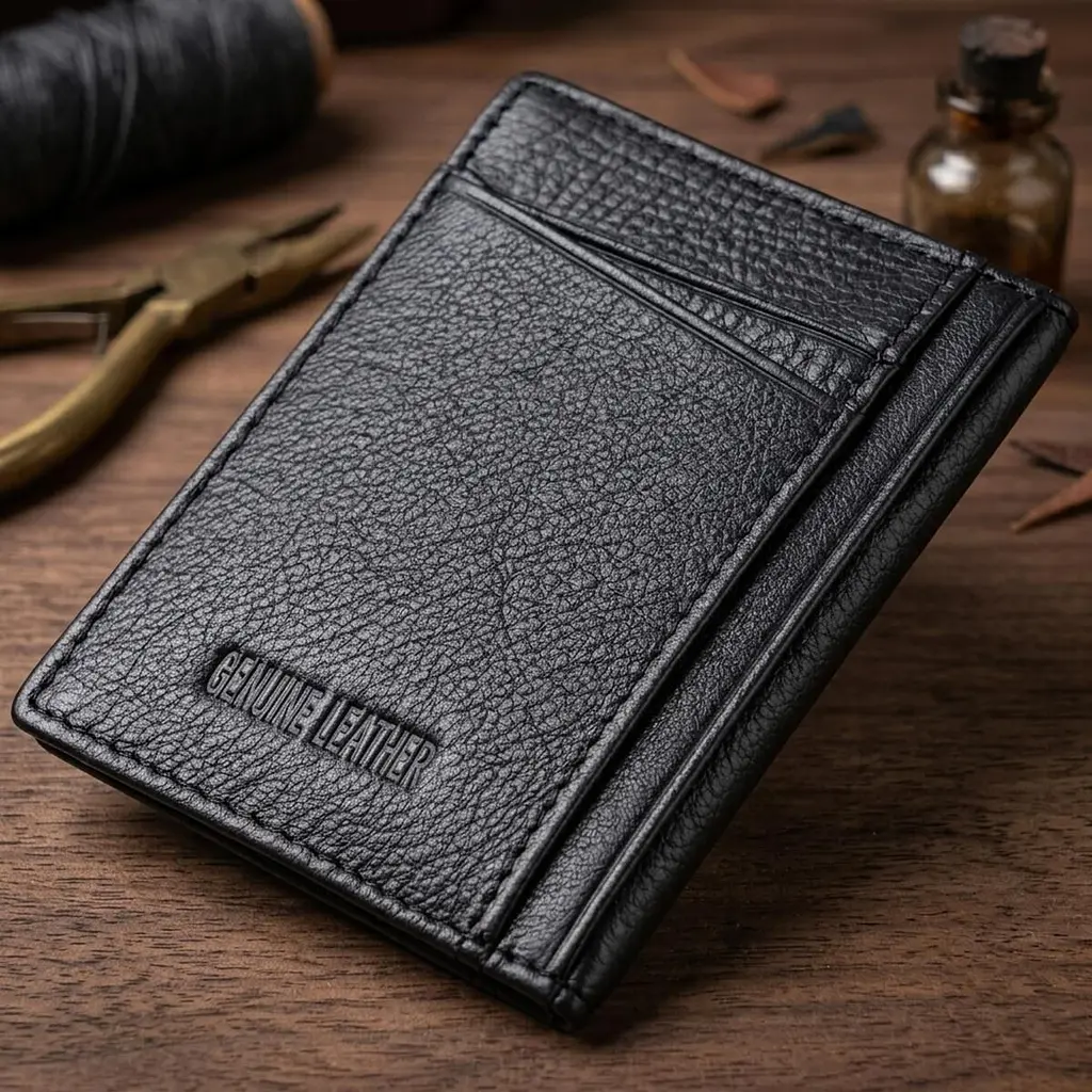 Чоловічий гаманець для карток із натуральної шкіри ST Leather 23091 чорний - фото 4