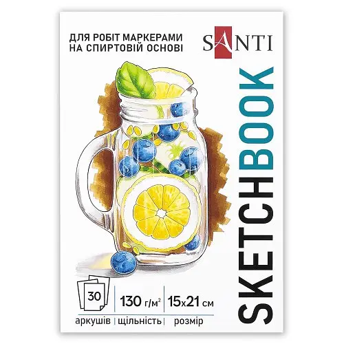 Скетчбук А5, 30 аркушів, білий папір, 130 г/м2 Fresh 743211 Santi