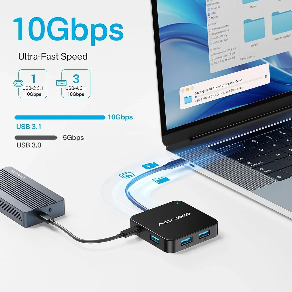 USB hub Acasis HB0706 6-в-1 з HDMI 4K та PD 100W для швидкої зарядки (Чорний) - фото 6