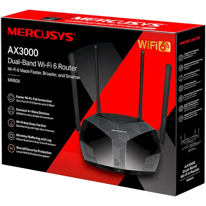 Роутер Mercusys MR80X AX3000 Black 802.11aх (MR80X) - фото 3