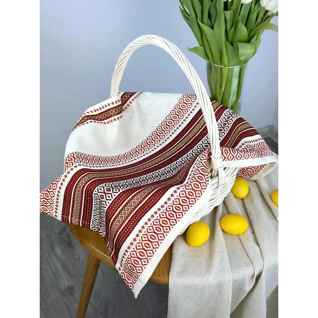 Пасхальное полотенце льняное для корзины Луч 70х45 см Красный - фото 2