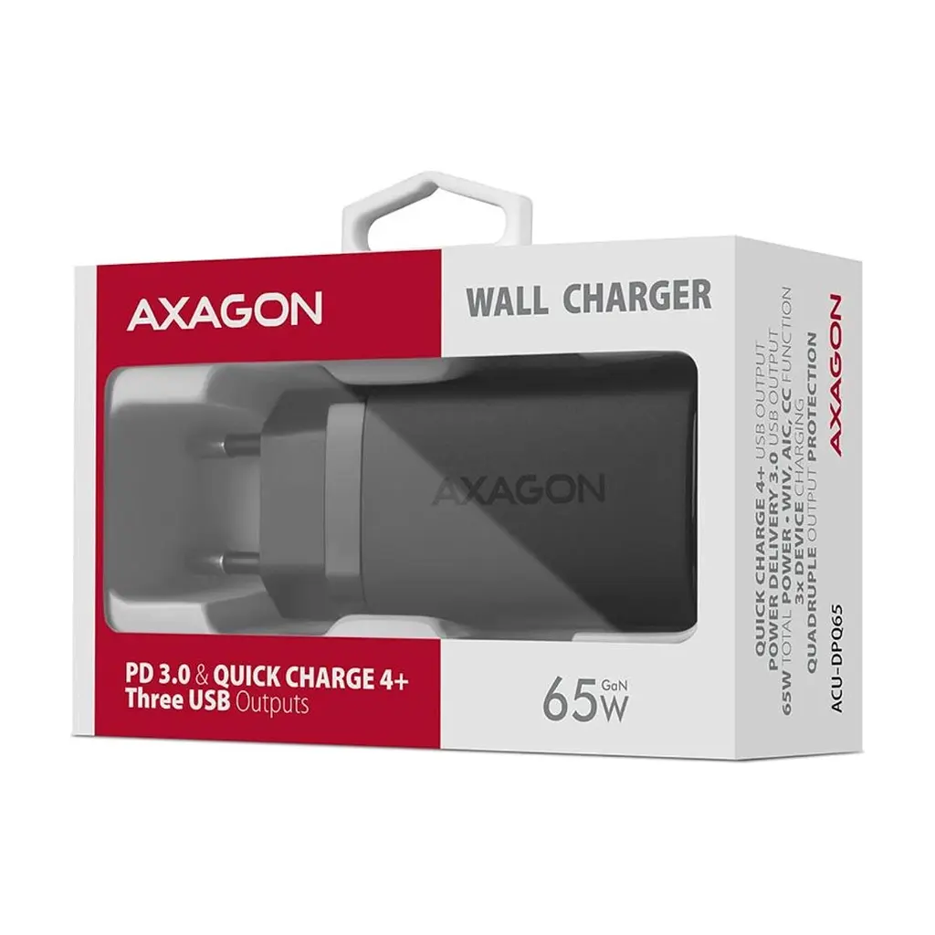 Зарядний пристрій AXAGON 1xUSB + 2xUSB-C 65W QC4+ PD3.0 PPS black (ACU-DPQ65) - фото 3