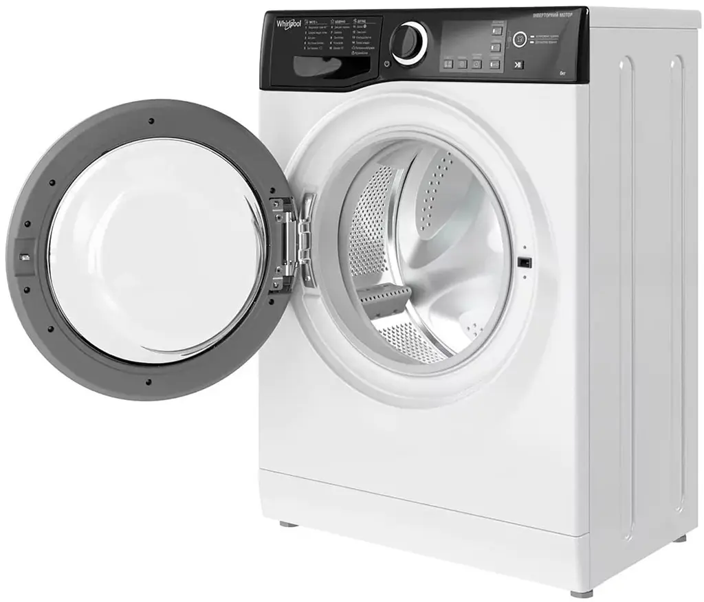 Пральна машина Whirlpool фронтальна, 6кг, 1200, A+++, 43см, дисплей, інвертор, люк чорний, білий (WRBSB6228BUA) - фото 5