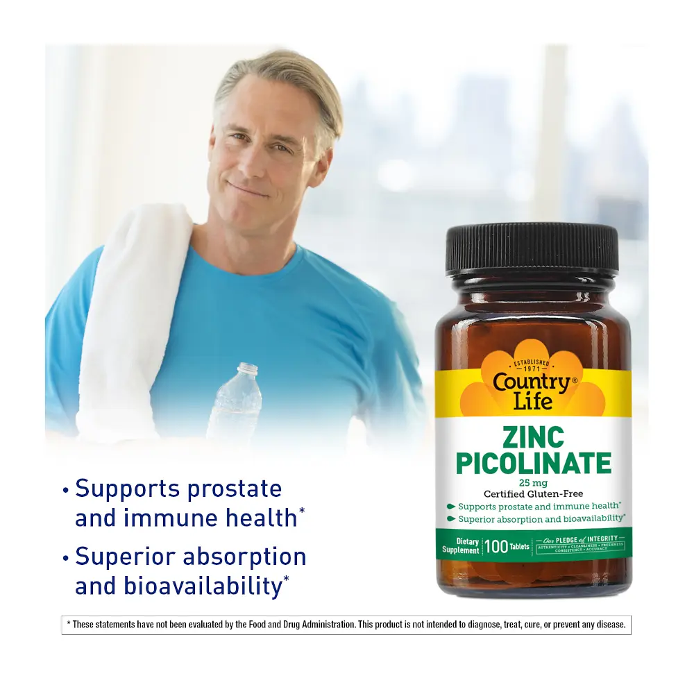 Вітаміни та мінерали Country Life Zinc Picolinate 25 mg, 100 таблеток - фото 3