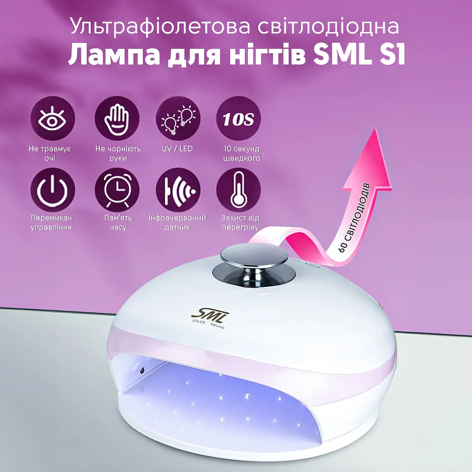Лампа для манікюру SML S1 180 Вт 60led Рожево-білий - фото 3