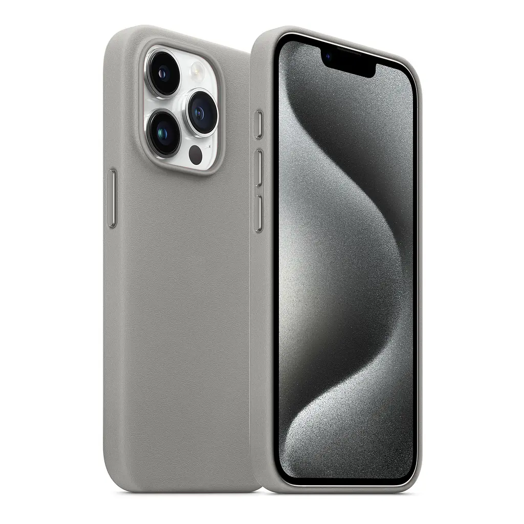 Кожаный чехол-панель для Apple iPhone 15 Pro Max, FAKE Leather Case, серый, искусственная кожа, премиальный, противоударный, защита всего корпуса, с мягкой подкладкой, поддержка MagSafe и беспроводной зарядки, ArmorStandart (ARM76307) - фото 3