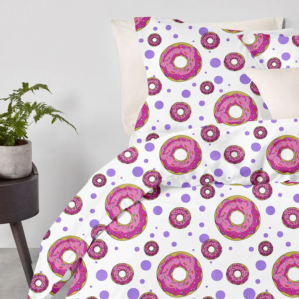Євро постільна білизна з простирадлом на резинці SWEET DONUT BEIGE COSAS (4822052057742) - фото 2