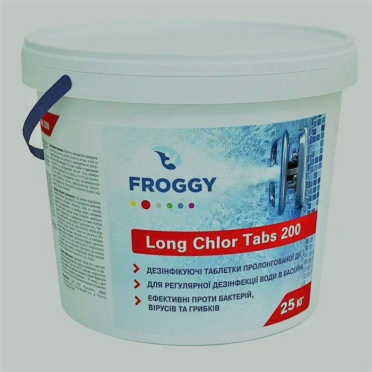 Повільний хлор для басейну Froggy Long Chlor Tabs 200 25 кг таблетки 200 г для дезінфекції води - фото 3