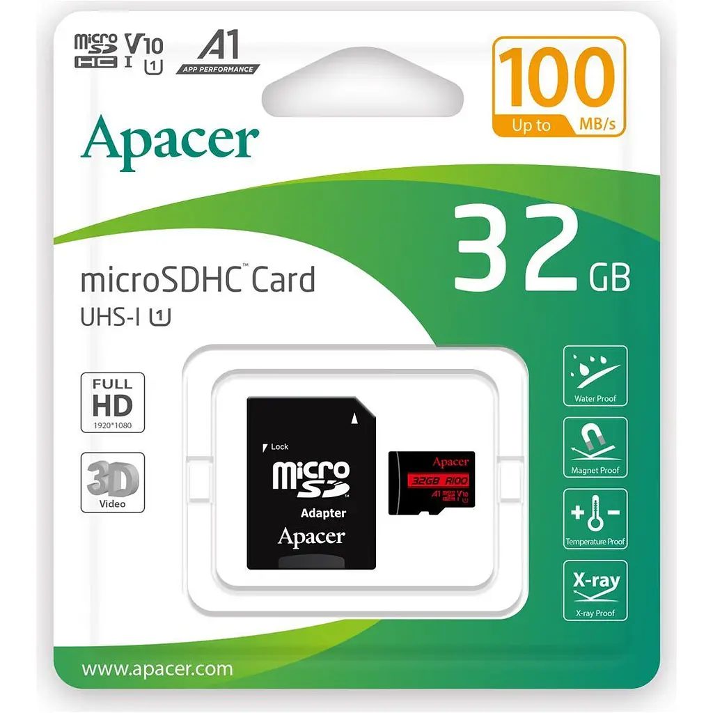 Карта пам'яті Apacer microSDHC 32GB Class 10 UHS-I/U1 R100 + SD adapter (AP32GMCSH10UB-R) [114085] - фото 3