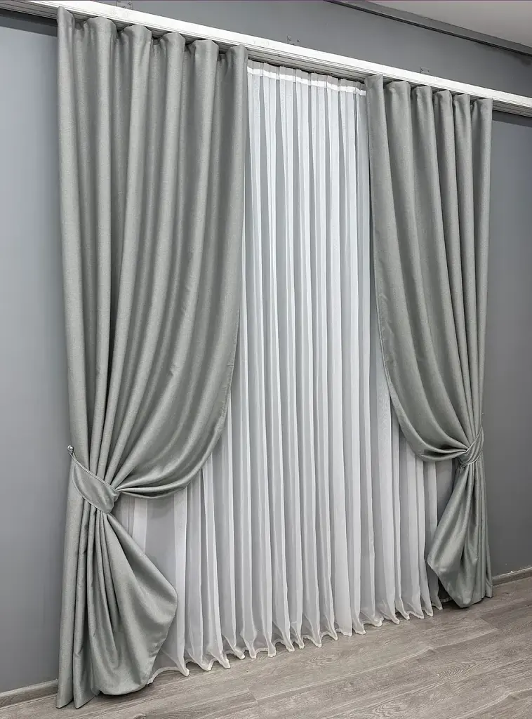 Комплект штор VR-Textil шеніл 2 шт 150x270 см світло-сірий (1689ш) - фото 3
