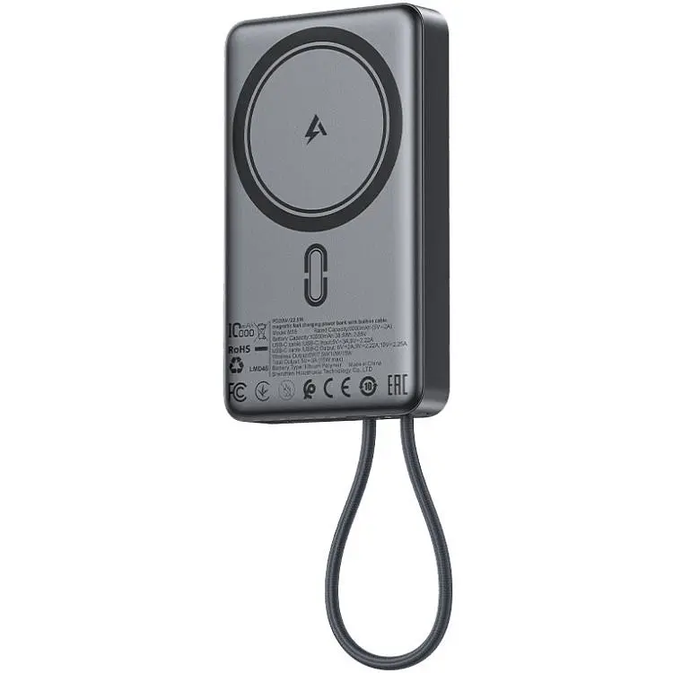 Універсальна мобільна батарея Acefast Magnetic Wireless 10000mAh 22.5W PD,QC 3.0 USB-C In/Out QI 15W M18 Black (6974316284017) - фото 5
