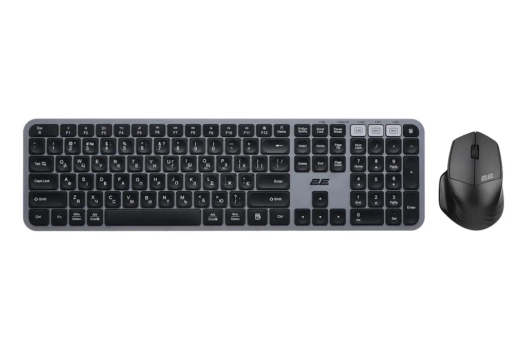 Комплект бездротова клавіатура та миша 2E MK-440 Grey-Black WL/BT, EN/UK