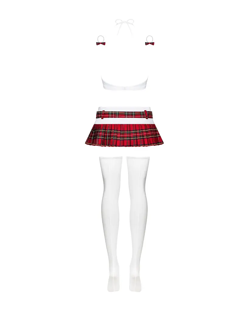 Еротичний костюм школярки з мініспідницею Obsessive Schooly 5pcs costume S/M, біло-червоний - фото 6