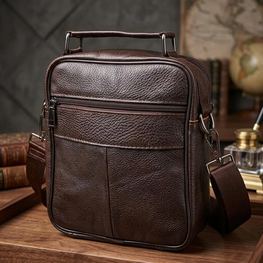 Практична чоловіча сумка шкіряна 21274 Vintage коричнева - фото 4
