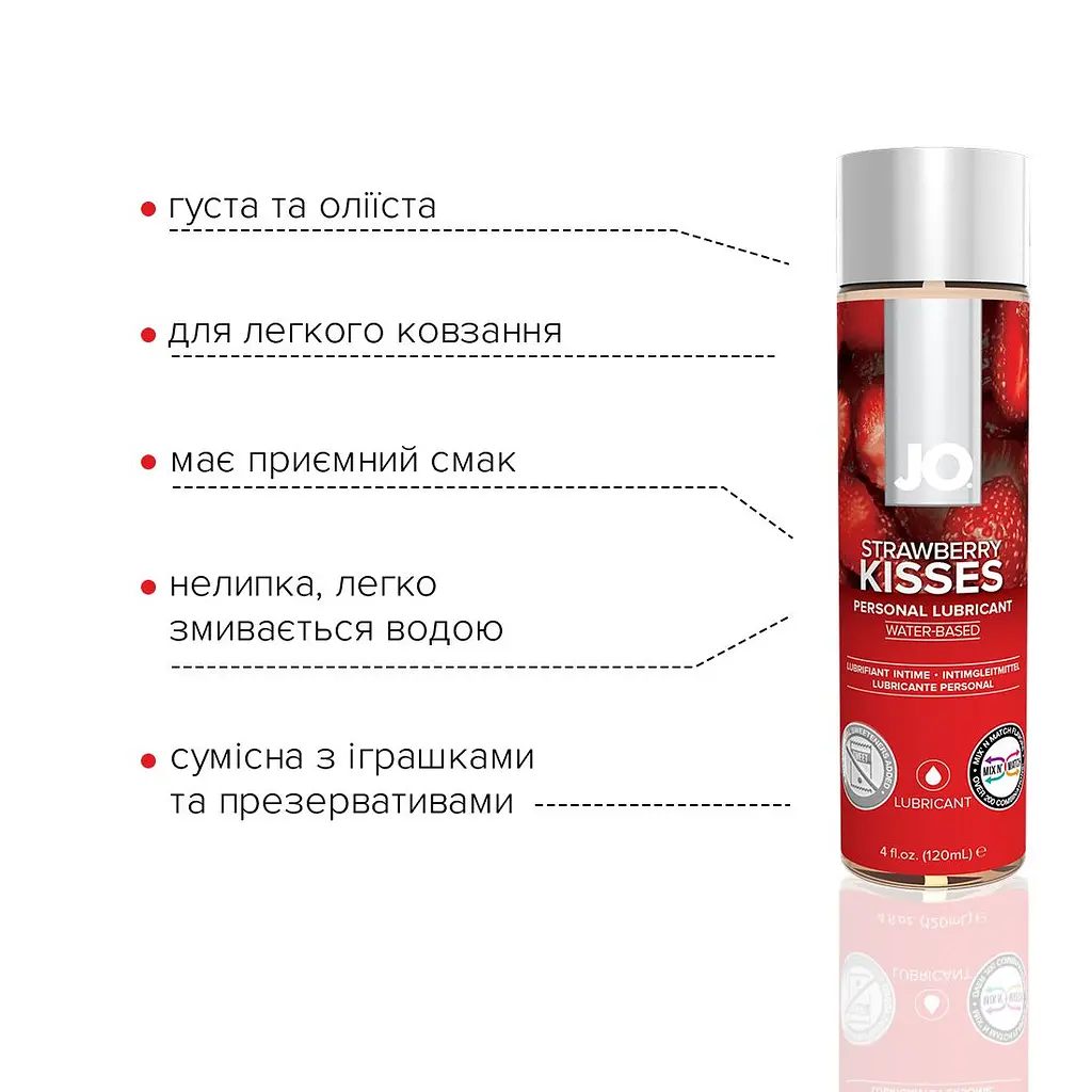 Змазка на водній основі JO H2O — Strawberry Kiss (120 мл) без цукру, рослинний гліцерин - фото 3