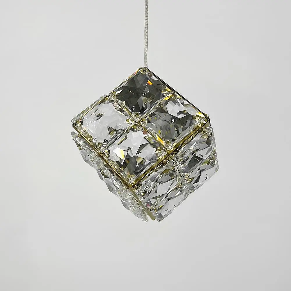 Латунний світильник із підвісним кришталевим кубом 10х10 см | Арт. A267-100*100 | Line F - фото 4