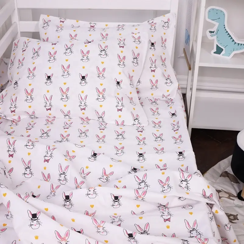 Простирадло MirSon на резинці Бязь Kids Time 17-0529 Bunnies white 70х130 см біле (2200008620158) - фото 6