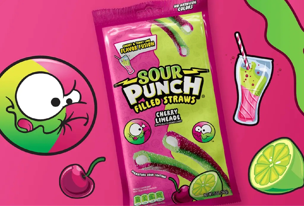 Кислі жувальні цукерки Sour Punch Filled Straws Cherry Limeade 142г - фото 3