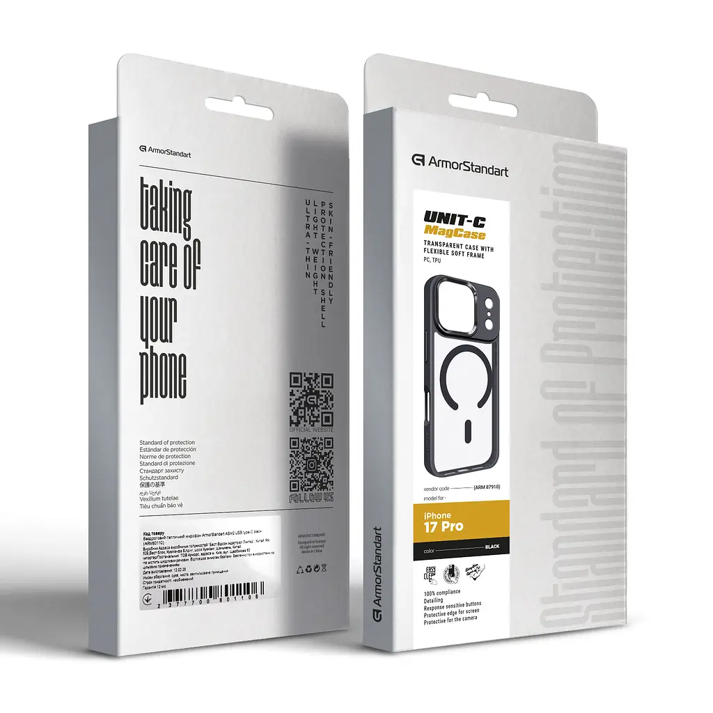 Чехол Apple iPhone 17 Pro, Unit MagSafe, черный, прозрачный, магсейф, противоударный, магнитный, панель-накладка с поддержкой MagSafe, с поддержкой беспроводной зарядки, TPU+PC, защита всего корпуса, ударопрочный, ArmorStandart (ARM87910) - фото 6