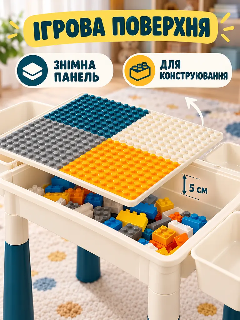 Дитячий багатофункціональний ігровий стіл-трансформер зі стільчиком та конструктором, білий (26276245) - фото 7