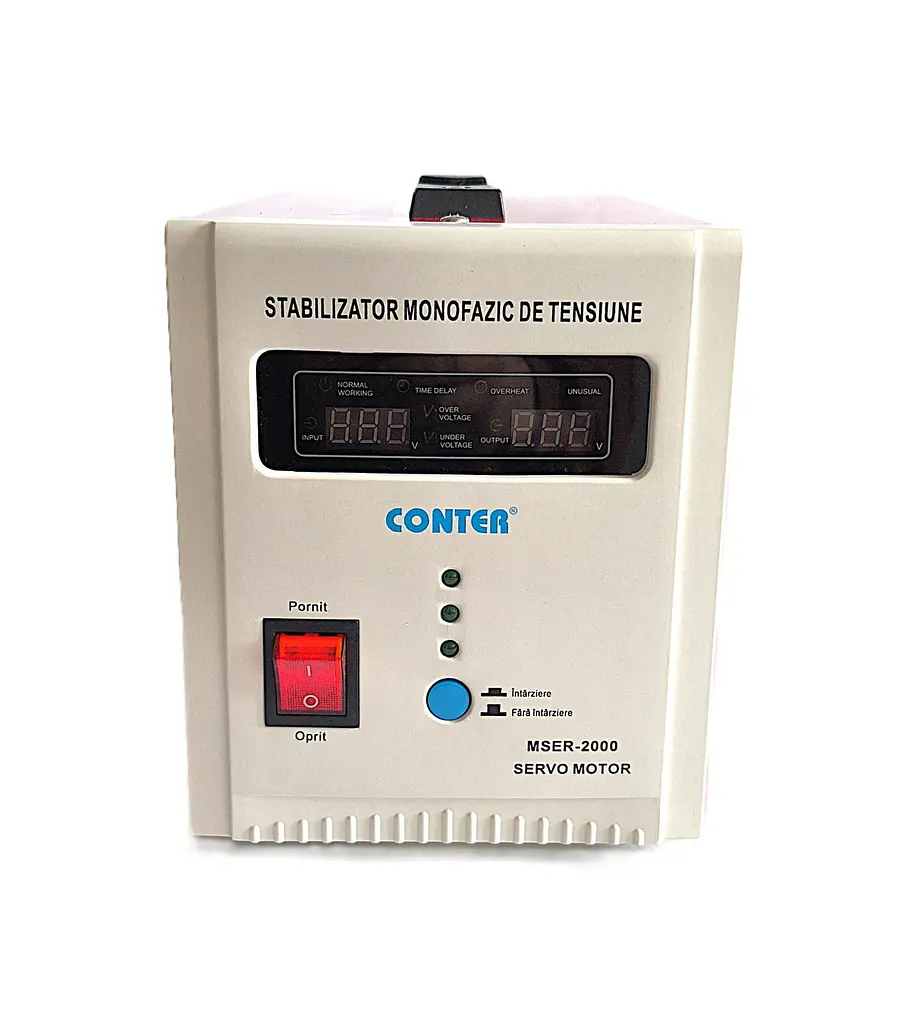 Стабилизатор напряжения сервоприводный Conter MSER 2000VA 1500W 130–260V однофазный, 2 евророзетки, LED дисплей - фото 2