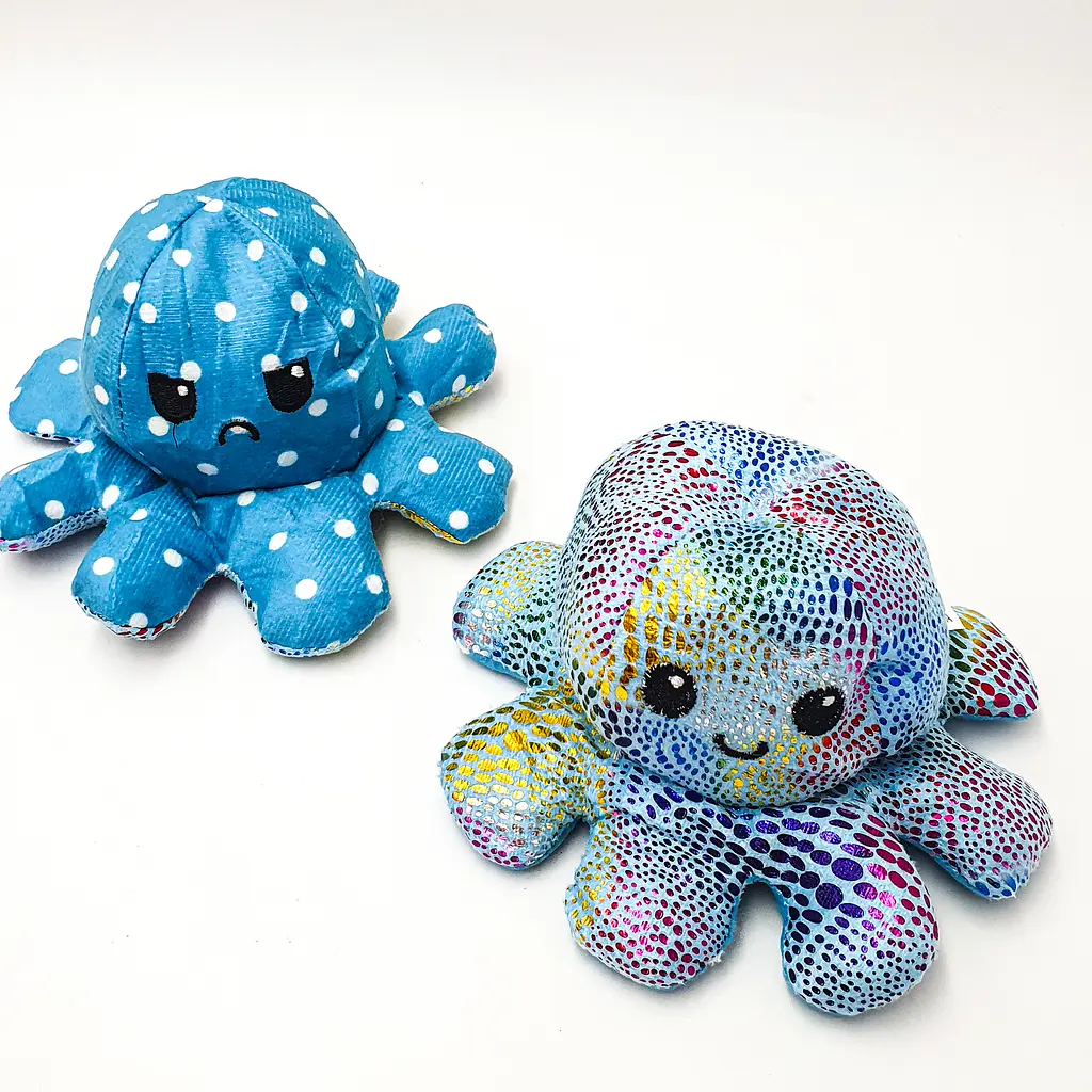 М'яка іграшка Восьминіг перевертень двосторонній веселий сумний Mood Octopus 16 см UKC блакитний перламутровий в горошок - фото 4