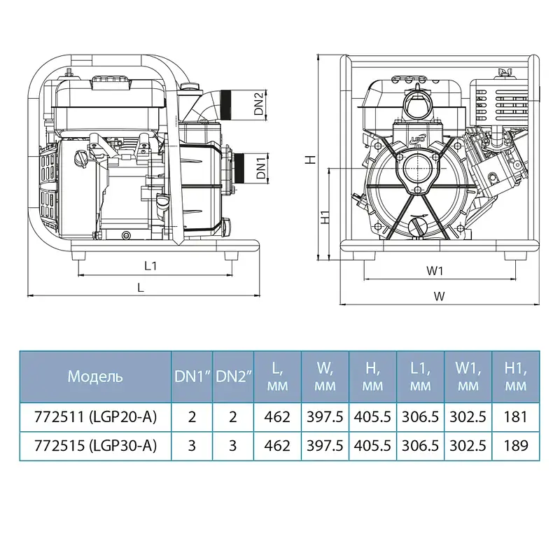 Мотопомпа 6.5 к.с. Hmax 30м Qmax 60м³/год (4-х тактний) LEO LGP30-A (772515) - фото 2