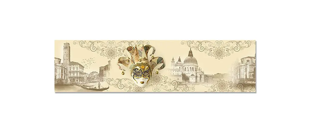 Вініловий кухонний фартух Happy Pocket Карнавальна Маска наклейка кухні Венеція гондола Люди Бежевий Z181742 - фото 6