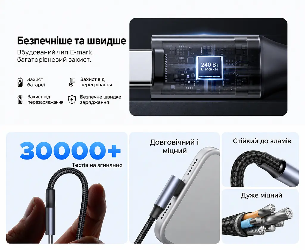 Кабель UGREEN L536 USB-C - USB-C кутовий 90° PD 3.1 240 Вт 1 м чорний (85225) - фото 4