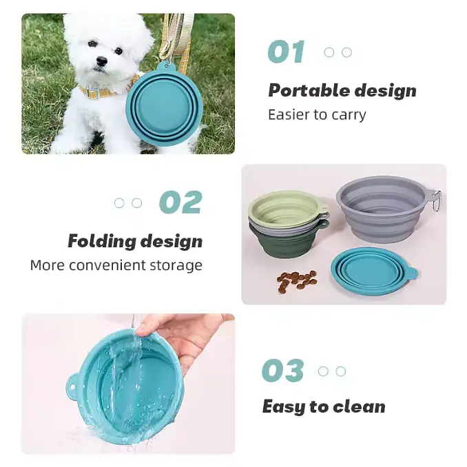 Силіконова складна дорожня миска Derby Collapsible silicone pet bowl, 400 мл Світло-сірий - фото 3