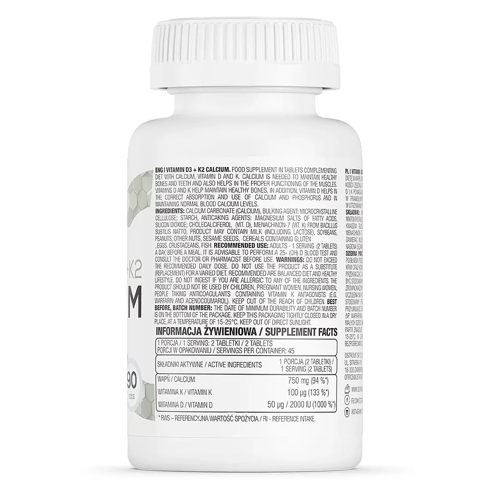 Вітаміни та мінерали OstroVit Vitamin D3+K2 Calcium, 90 таблеток - фото 2