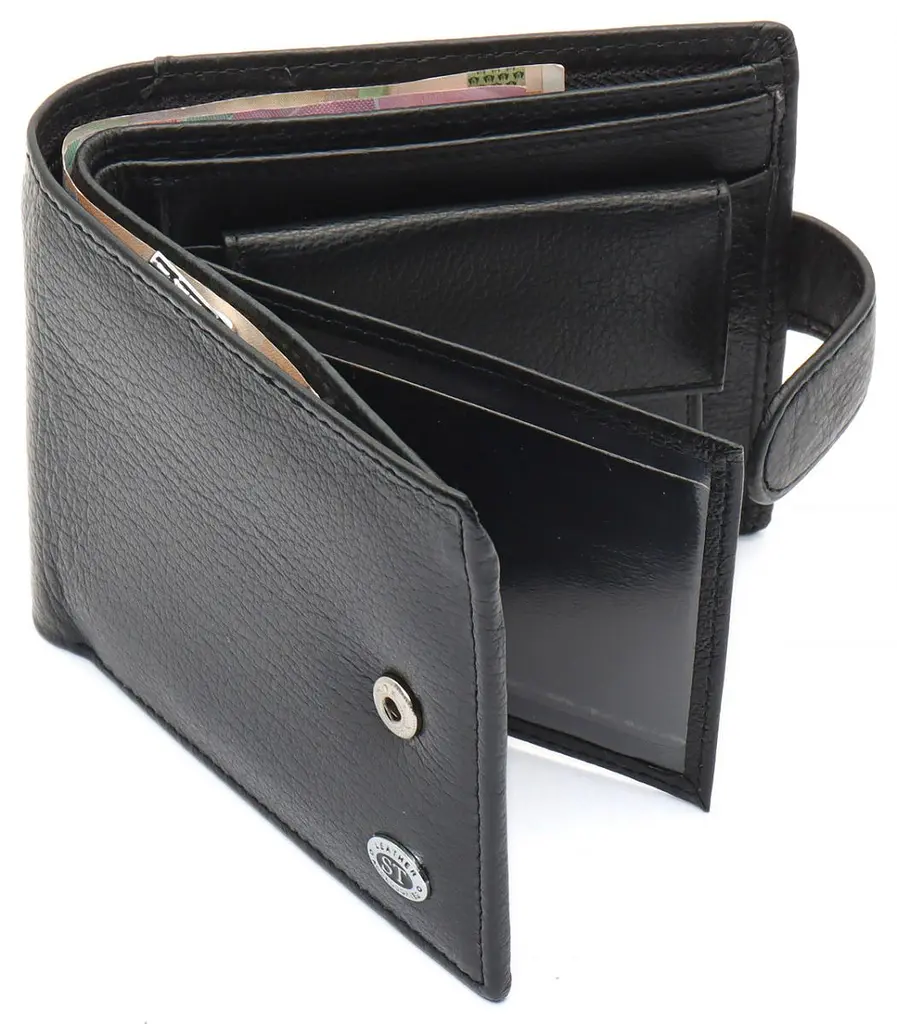 Чорне чоловіче портмоне з натуральної шкіри з фіксацією ST Leather ST103 9,5 см - фото 6